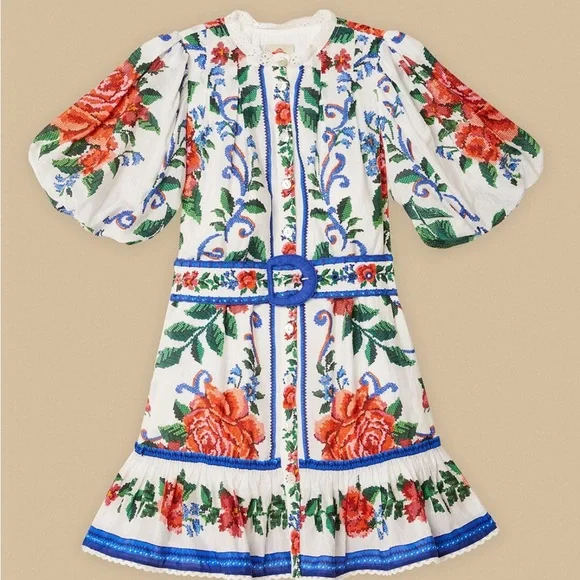 FARM Rio Off White Flower Tapestry Mini Dress - NWT - Picture 5 of 8